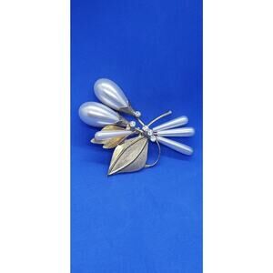 Antique Art Nouveau Brooch Big Faux Pearl & Calla Lily Flowers Gold leaves